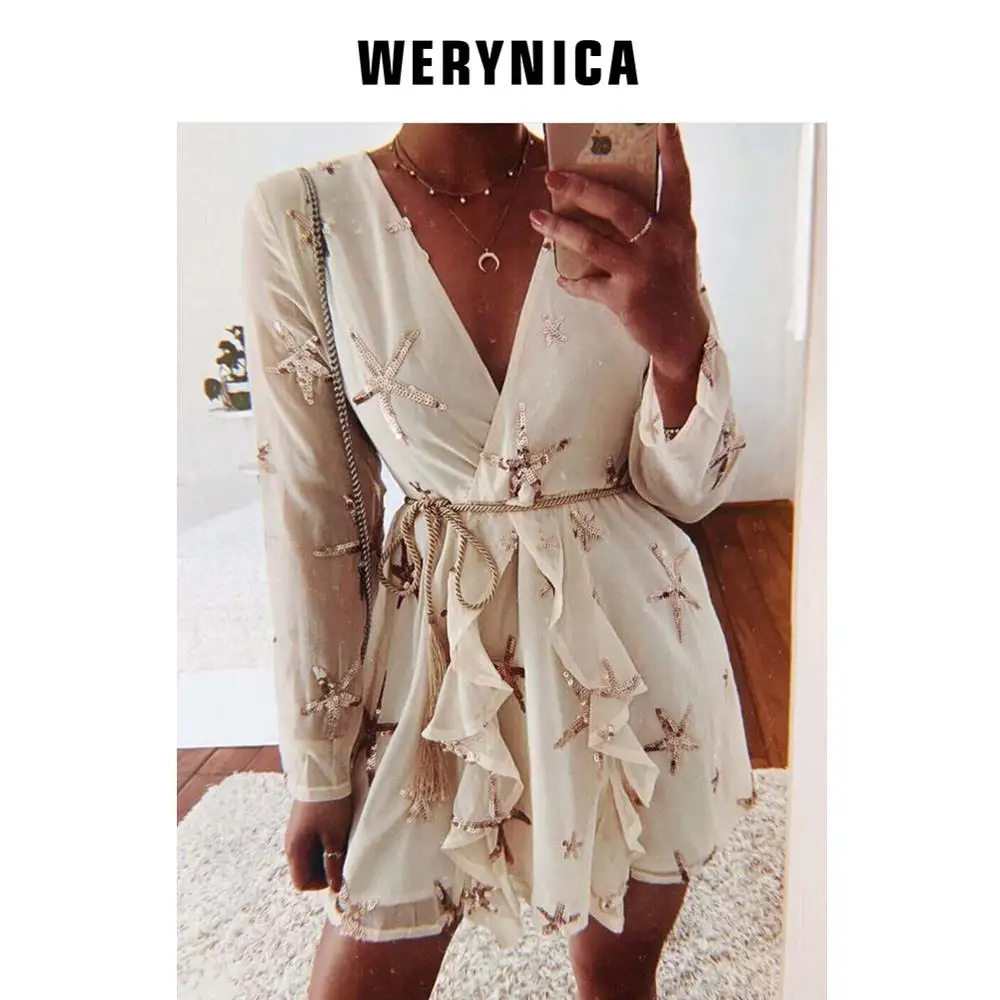 Женское платье в стиле бохо осеннее с блестками 2019|Женские платья| |