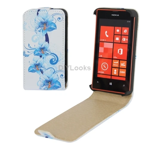 Free Shipping 10 Pieces/Lot Blue Flowers Pattern Vertical Flip Leather Case for Nokia Lumia 520 |
