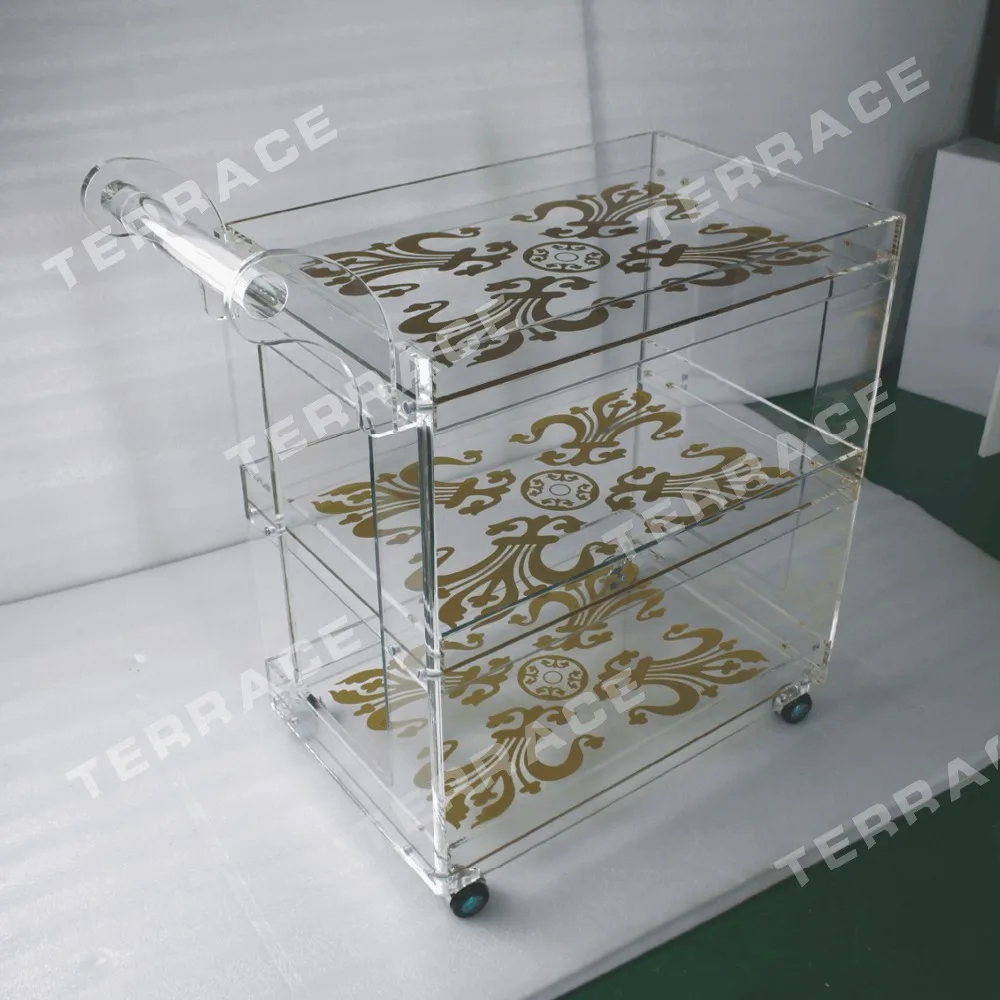 (Бесплатная доставка в Кувейт) rolling прозрачный акриловый пищевой тележки lucite perspex