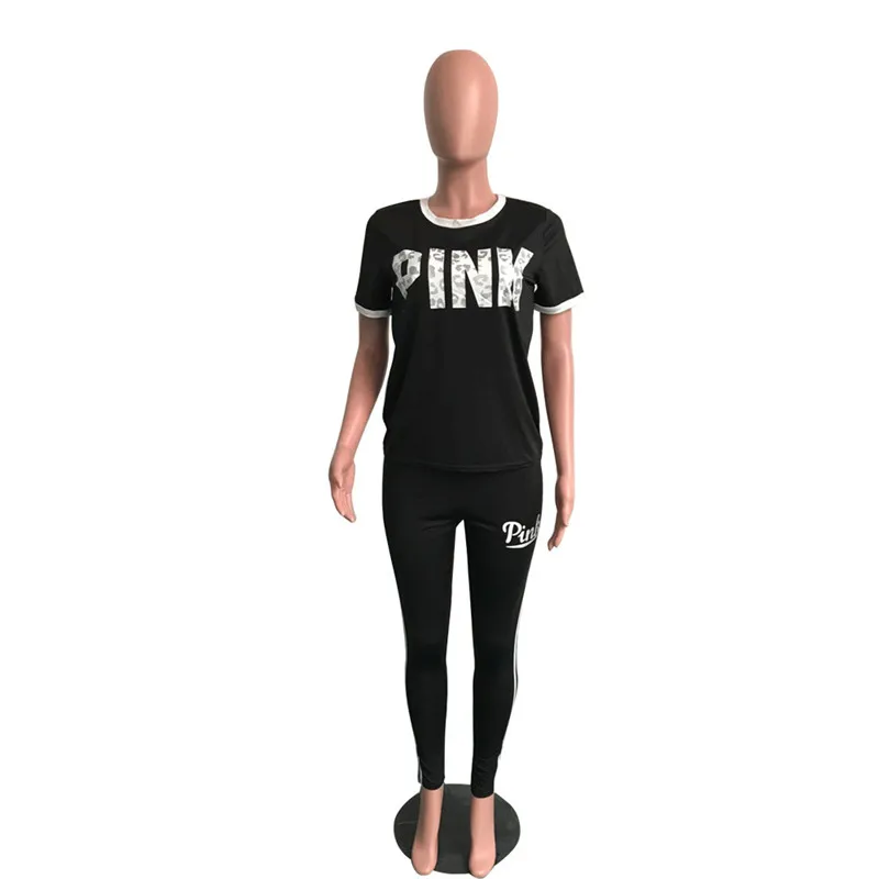 Женский розовый комплект из 2 предметов с буквенным принтом однотонный двух