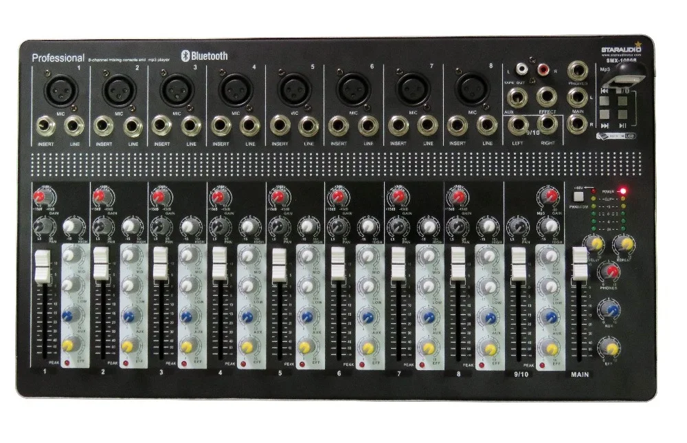 STARAUDIO Pro DJ Stage 10-канальный USB Bluetooth MP3 Миксер с 2CH гарнитура UHF микрофоны SMX-1000B |