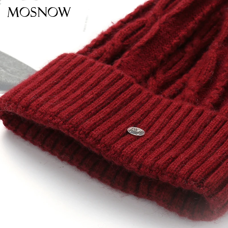 Зимняя женская обувь Шапки шерсть Skullies шапочка мех енота пом полоса вязаная