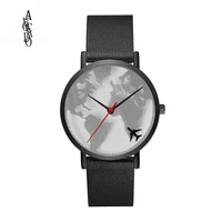 elegant romantic men and women world map watches leather band quartz movement timer airplane pattern clock