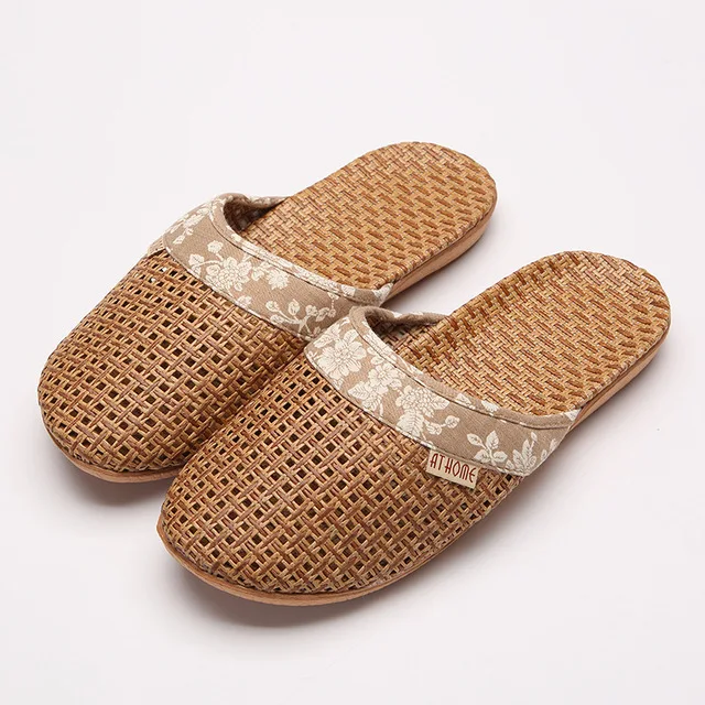 Beige B FAYUEKEY/Новинка года; летние домашние льняные тапочки из тростника для мужчин; пляжные дышащие Нескользящие шлепанцы; сандалии на плоской подошве - Цвет: Beige B