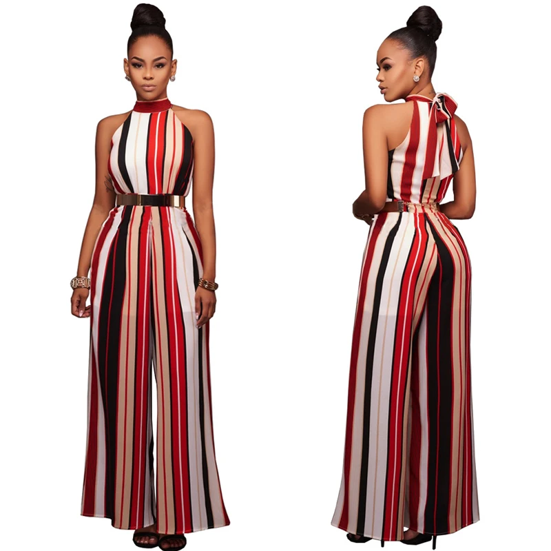 Женский комбинезон в полоску элегантные длинные широкие брюки с лямкой на шее