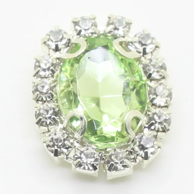 light green Новинка, 10 шт./лот, 16*20 мм, овальной формы, стразы, акриловые пуговицы, серебро, 4 отверстия, для шитья, металлическая кнопка, сделай сам, ручная работа, украшение для одежды - Цвет: light green