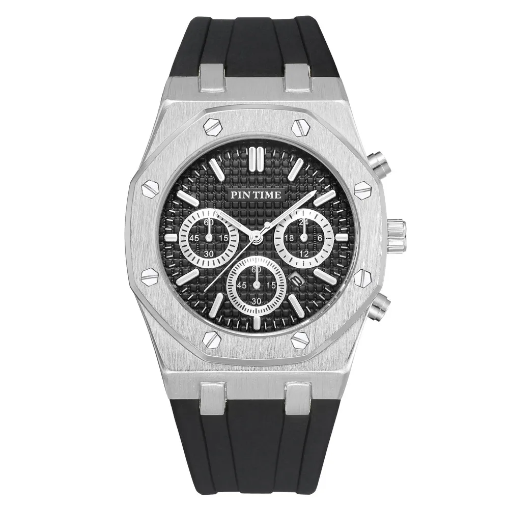 1 PINTIME Для мужчин Детские Модные Повседневные часы Royal Oak дизайн каучуковый ремешок Для мужчин s класса люкс кварцевые двигаться Для мужчин t аналоговые Дисплей Для мужчин спортивные наручные часы - Цвет: 1