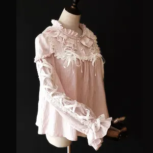 Теплая женская блузка с оборками, жаккардовая полосатая блузка с длинным рукавом, Инфанта