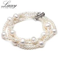 fashion real natural freshwater pearl bracelet banglesthree strands pearl bracelet jewelry for girlfriend custom made gift