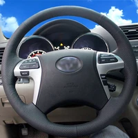 bannis black artificial leather diy hand stitched steering wheel cover for toyota highlander toyota camry 2007 2011