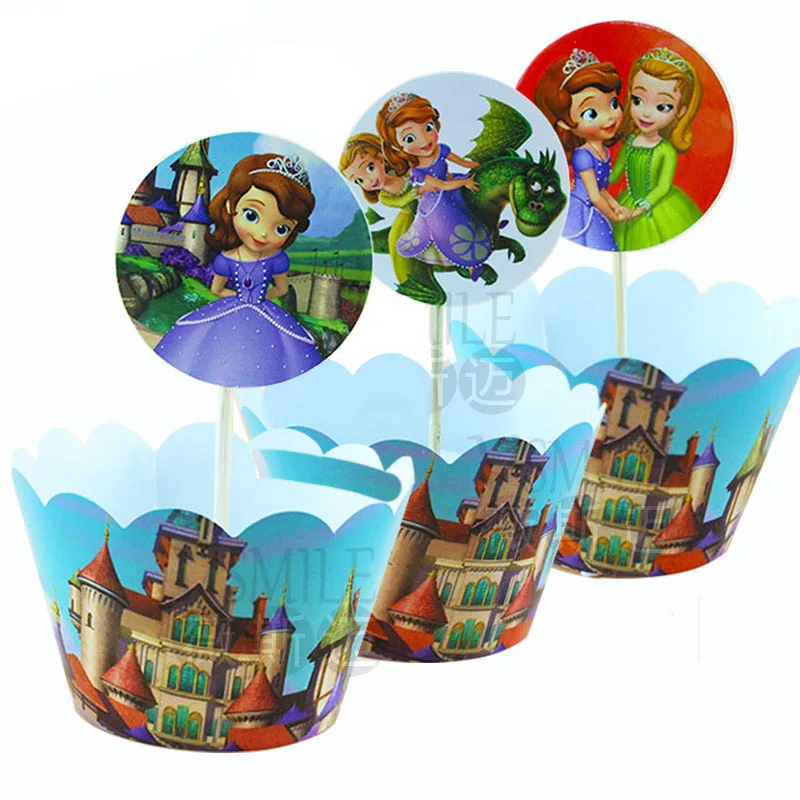 Красивая принцесса София замок динозавр Маус кекс 12 Топпер + оберток для детей
