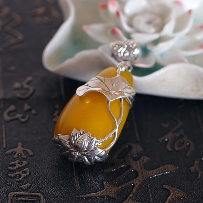 Женская винтажная Подвеска из серебра 925 пробы с желтым халцедоном|jewelry necklace