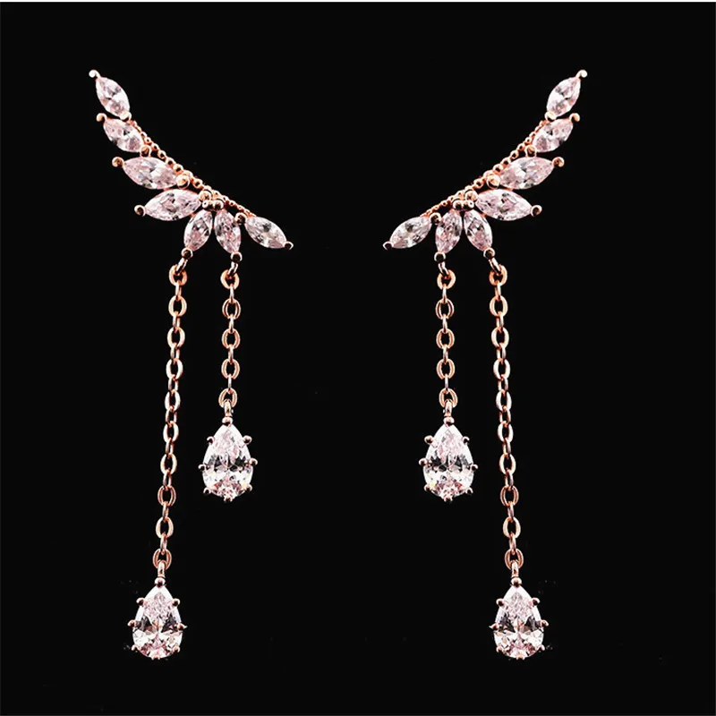 Женские длинные серьги каффы из серебра 925 пробы с цирконом|fashion long earrings|long earringslong