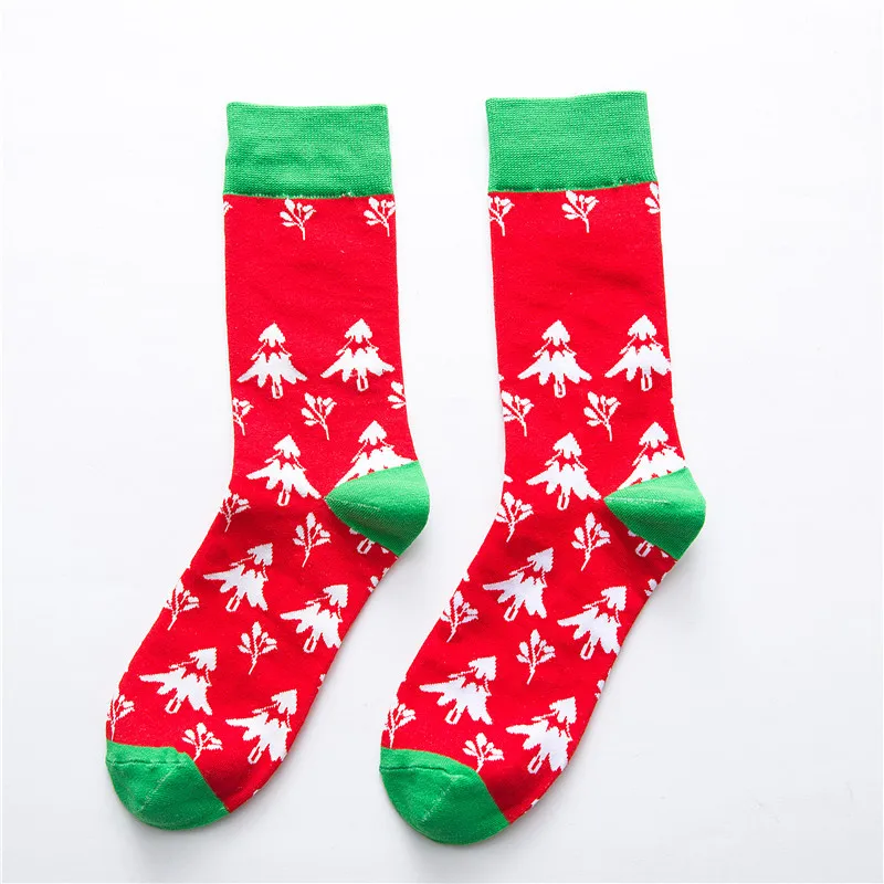 Color Funny Color Christmas Cotton Men/Women Socks of Pattern Cane Snowflake Ginger Pie Man Holiday Novelty Red Winter Fuzzy Red images - 6