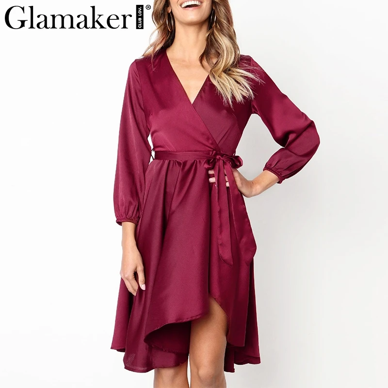 Женское платье с длинным рукавом Glamaker винтажное средней длины на шнурках