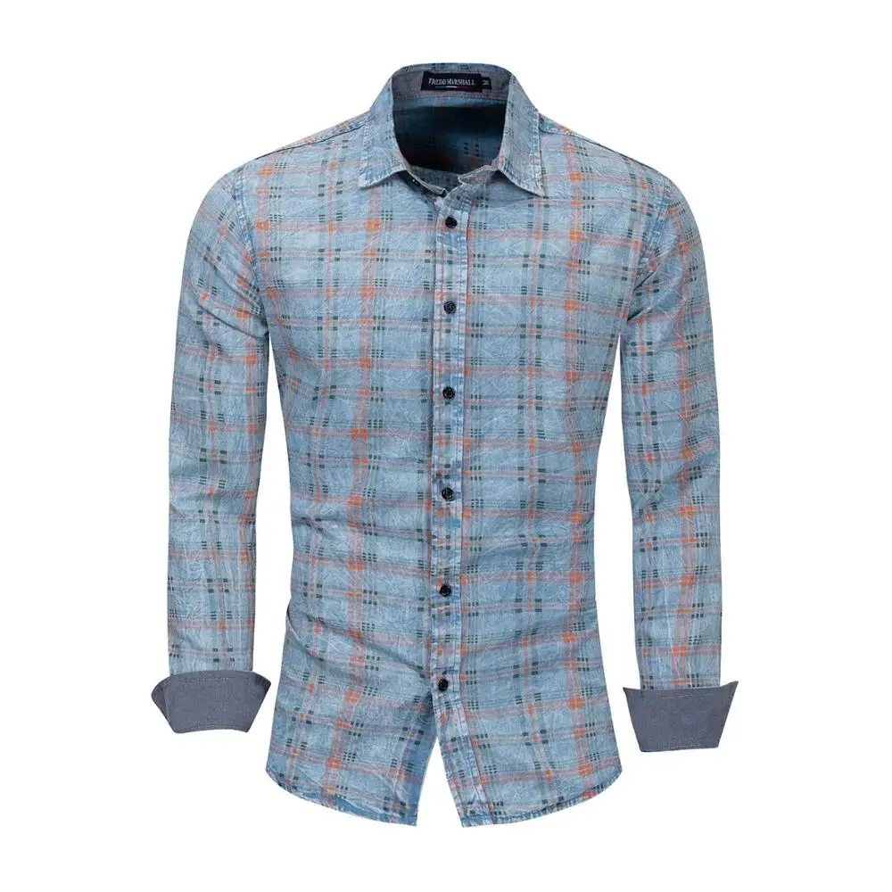 Лидер продаж, новинка, мужская рубашка, одноцветная, мужская, с длинным рукавом, повседневные рубашки, хлопок, дышащая, модная рубашка, Европейский Размер 3XL - Цвет: blue gray  FM182