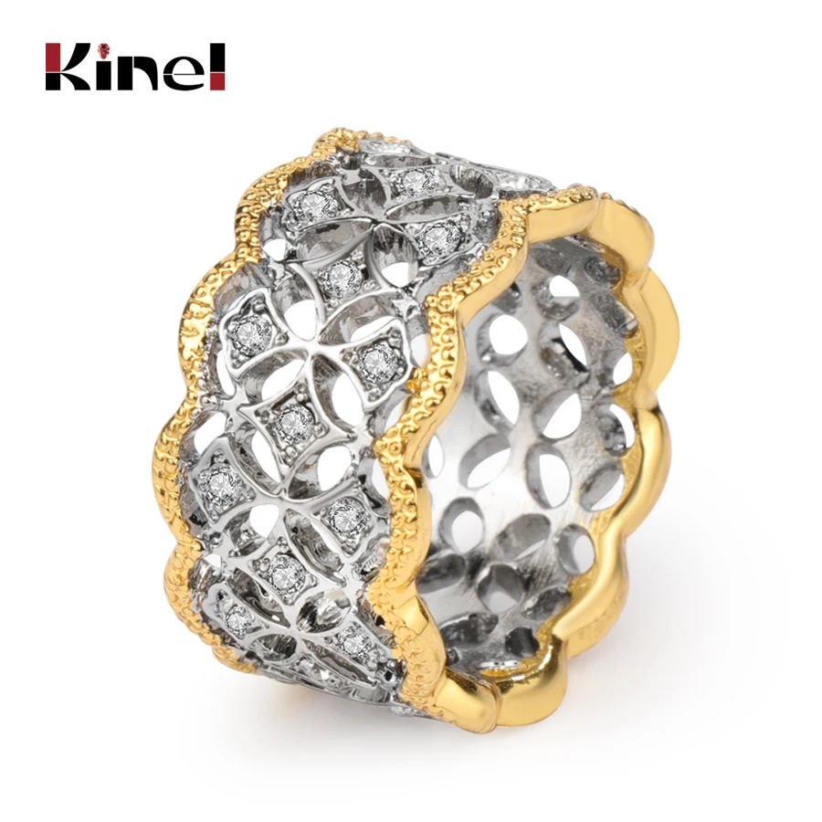 Женские кольца с кристаллами Kinel золотистого и серебряного цвета вечерние