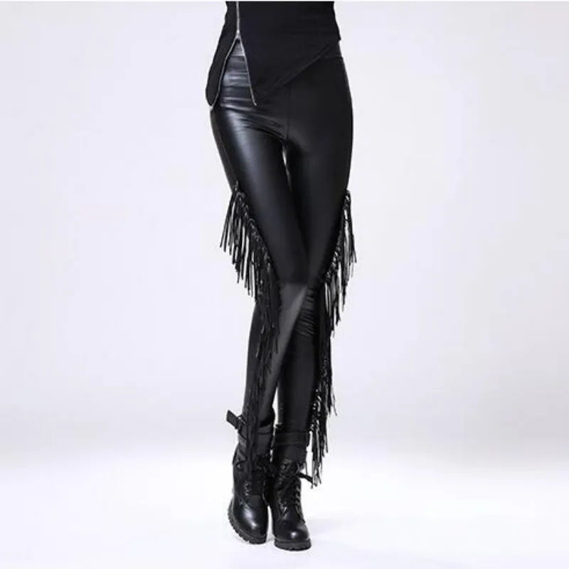 

Gothic Leggins Sexy Legging Gothique Punk Rock Tassel Fringe Steampunk Ladies Warm Leggings Velvet Leggings With Fur Inside