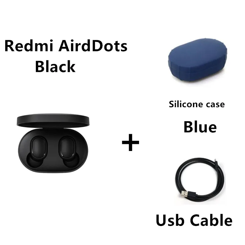 add case and cable Xiaomi Redmi AirDots беспроводные стерео наушники Bluetooth 5,0 наушники с зарядным устройством наушники-вкладыши с микрофоном Handsfree наушники с управлением AI - Цвет: add case and cable