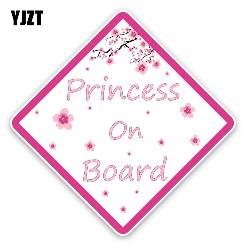 

YJZT 13.1*13.1CM Lovely PRINCESS BABY ON BOARD PINK FLOWERS Car Sticker Graphic C1-5646