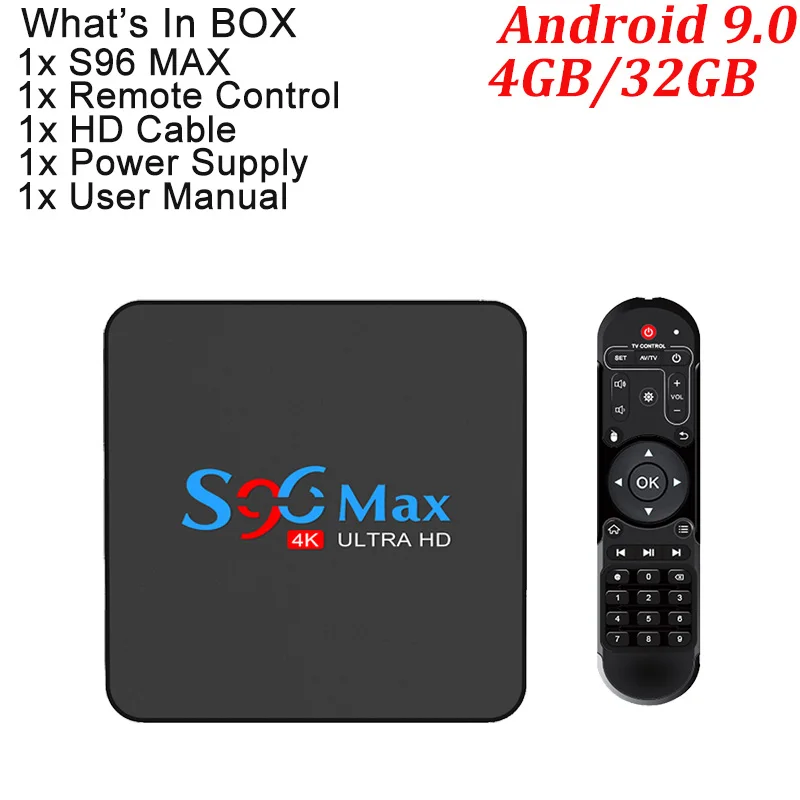 TV BOX normal remote S96 MAX Android 9,0 ТВ приставка 4 Гб ОЗУ 32 Гб Смарт медиаплеер RK3318 Четырехъядерный 4k HDR телеприставка USB 3,0 BT 5G wifi PK X96 - Цвет: TV BOX normal remote