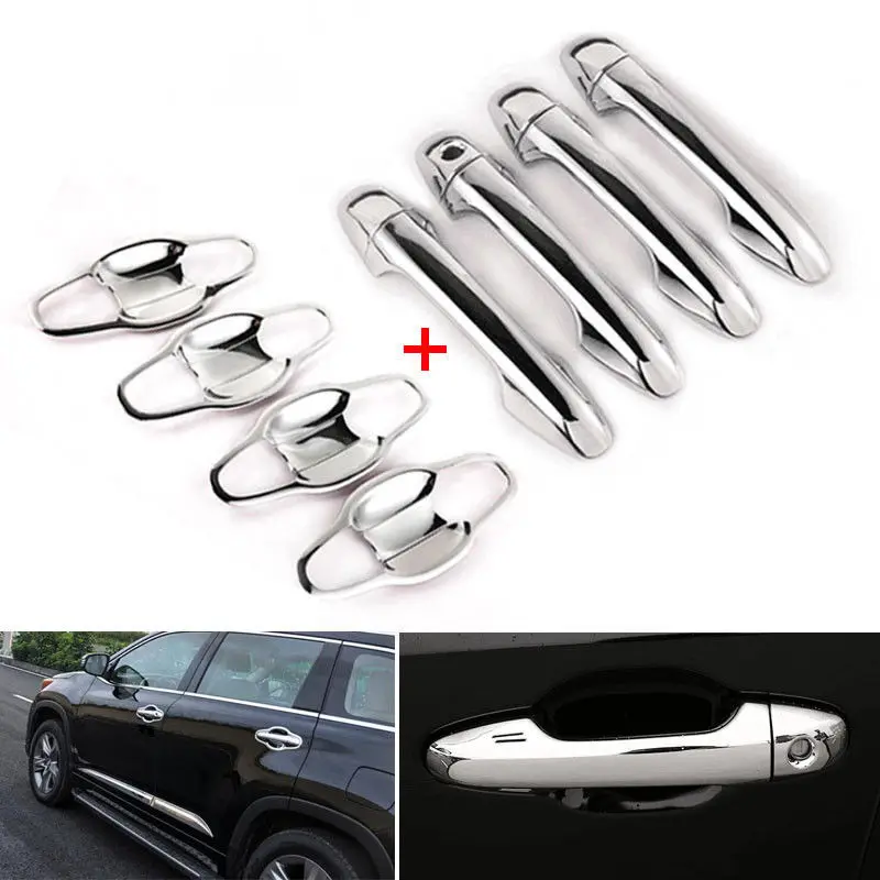 

16x Fit For 2015 Toyota Highlander Chrome Car Door Handle Bar Cover + Bowl Insert Cover Trim Molding Styling Sticker Accessories