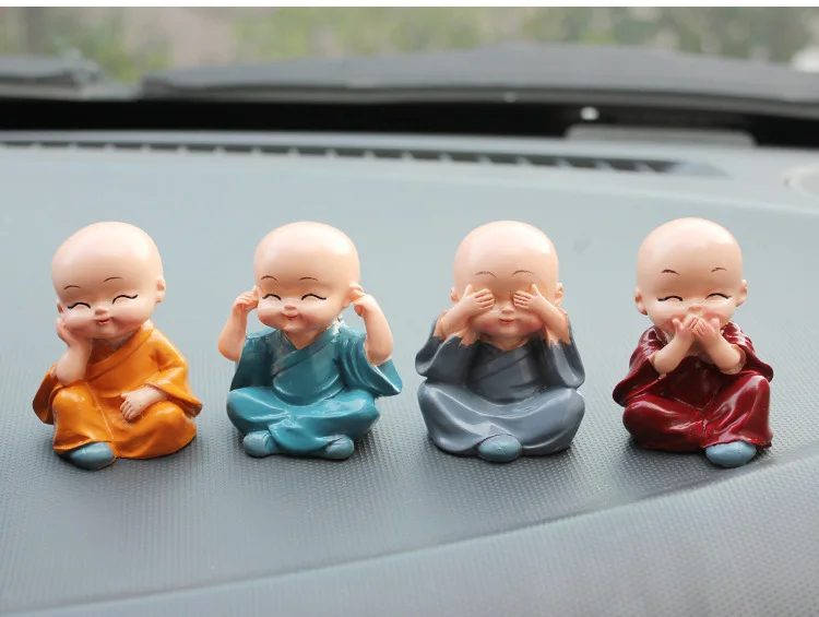 4pcs/set Little Monk Figurines Car Decoration Crafts Home Decor Kungfu Monks Figure Ornament Buddha Boy Accessories | Дом и сад