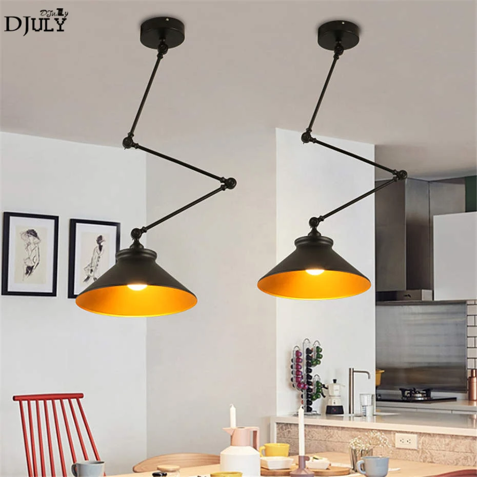

American long arm adjustable pendant lights for dining room bedroom industrial loft decor hanging lamp fixtures led luminaire