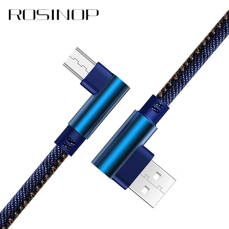 Rosinop 90 градусов 2.4A кабель типа C для xiaomi быстрой зарядки iphone Lightning Denim kabel Micro USB sarj