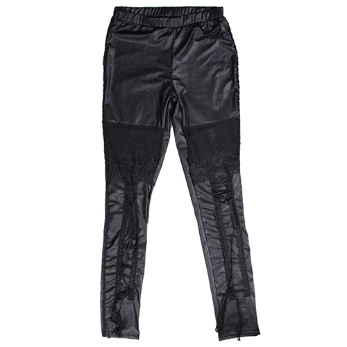 Сексуальные модные женские кружевные леггинсы из искусственной кожи со