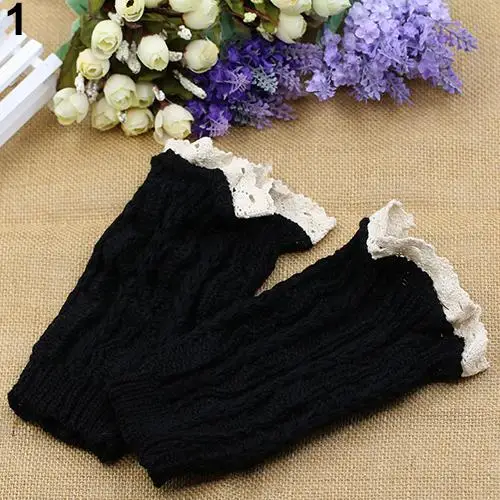 Популярные женские вязаные гетры с кружевной отделкой Короткие манжетами носки