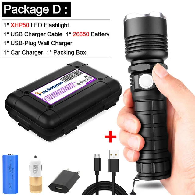 D 7000лм светодиодный фонарик USB Перезаряжаемый фонарь XHP70.2 XHP50 масштабируемый фонарь с 18650/26650 батареей лучший фонарь для кемпинга - Испускаемый цвет: D