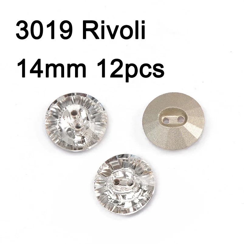 Rivoli 14mm 12pcs Кристально чистые различные кнопки Стразы botones пришить кнопку DIY Стразы оснастки ремесло для ювелирных изделий одежды диван костюм - Цвет: Rivoli 14mm 12pcs