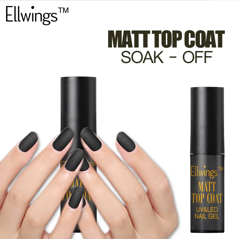 Ellwings Matte Top Coat ногтей гель с черным фиолетовая для украшения комплект Топ Base