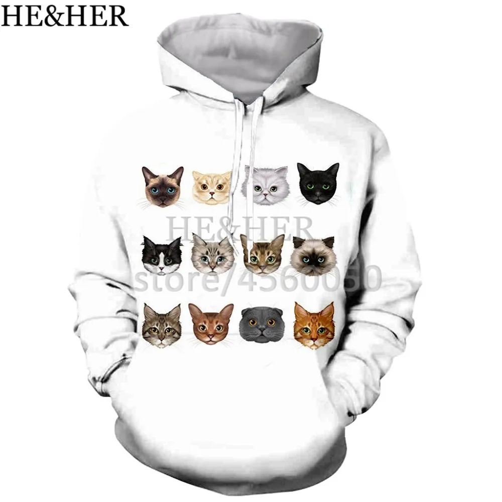 fashion black cat 3D printed men hooded hoodie sweatshirt graphic casual streetwear pullover | Мужская одежда