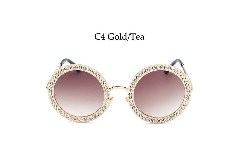C4 gold tea Стразы круглые солнцезащитные очки для женщин модные женские туфли Элитный бренд белого цвета с украшением в виде кристаллов солнцезащитные очки Для мужчин итальянские брендовые солнцезащитные очки в стиле ретро большой тени - Цвет линз: C4 gold tea