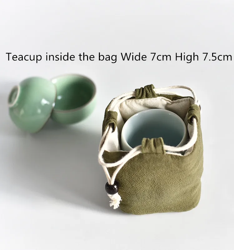 Square Bottom Thicken Linen Jewelry Travel Pouch Cloth Drawstring  Bags Cotton filled Portable Small Cup Tea Set Storage Pouch