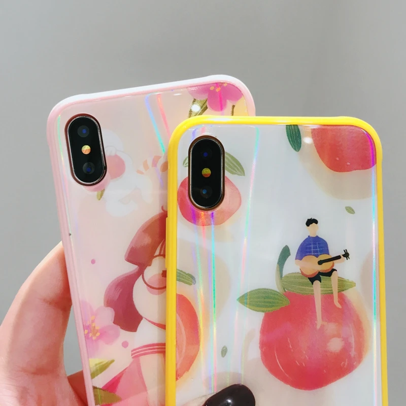 Чехол чехол для iPhone 8 Plus роскошный цветной Аврора стеклянный телефона на 7 6 6s X