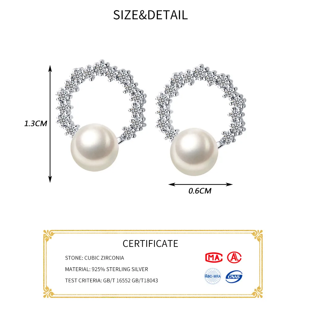 Серьги INZATT из серебра 925 пробы циркониевые круглые жемчужные серьги-гвоздики для