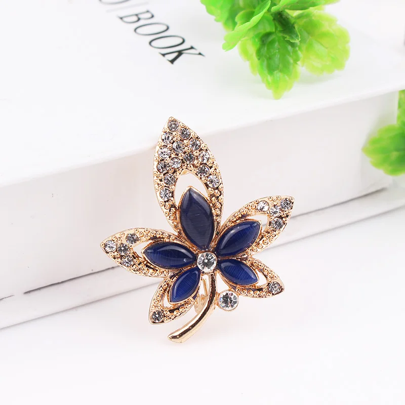 gold blue TODOX брошь из опалового камня, модный красивый изысканный милый Кристалл, инкрустированный кленовый лист, булавки, лаконичный стиль, пальто, платье, подарки - Окраска металла: gold blue