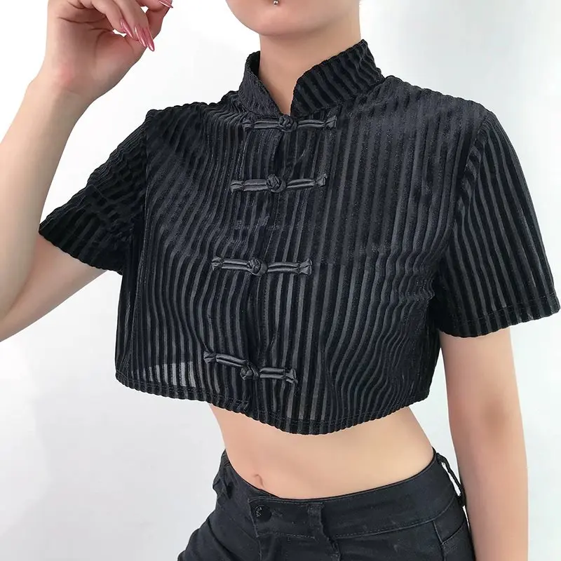 Лето 2019 Готическая бархатная футболка женская китайская винтажный