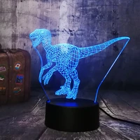 new jurassic world dinosaur velociraptor clever blue 3d led night light table lamp holiday 7 colors boy kid christmas party lamp