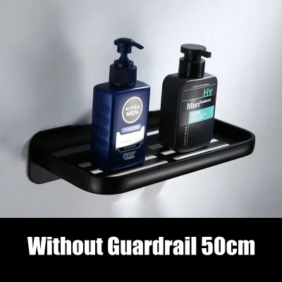 Without guardrail 50 Настенная алюминиевая полка для хранения в ванную комнату, однослойная гвоздь, не пробивается, крюк, аксессуары для ванной комнаты, органайзер для хранения, стойка - Цвет: Without guardrail 50