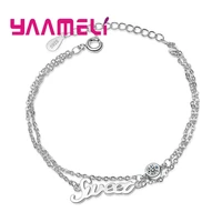 new fashion hot sale cute letter sweet double chain 925 sterling silver adjustable bracelet for woman girls anniversary gift