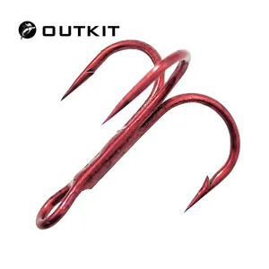 Тройные рыболовные крючки OUTKIT, 20 шт.лот из высокоуглеродистой стали, красные жесткие приманки, круглые гнутые тройные искусственные приманки, рыболовные крючки, размеры 4, 6, 8, 10
