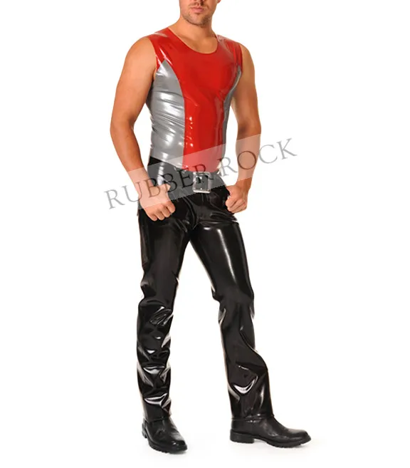 Латексный резиновый жилет два контрастных цвета латексный мужской топ