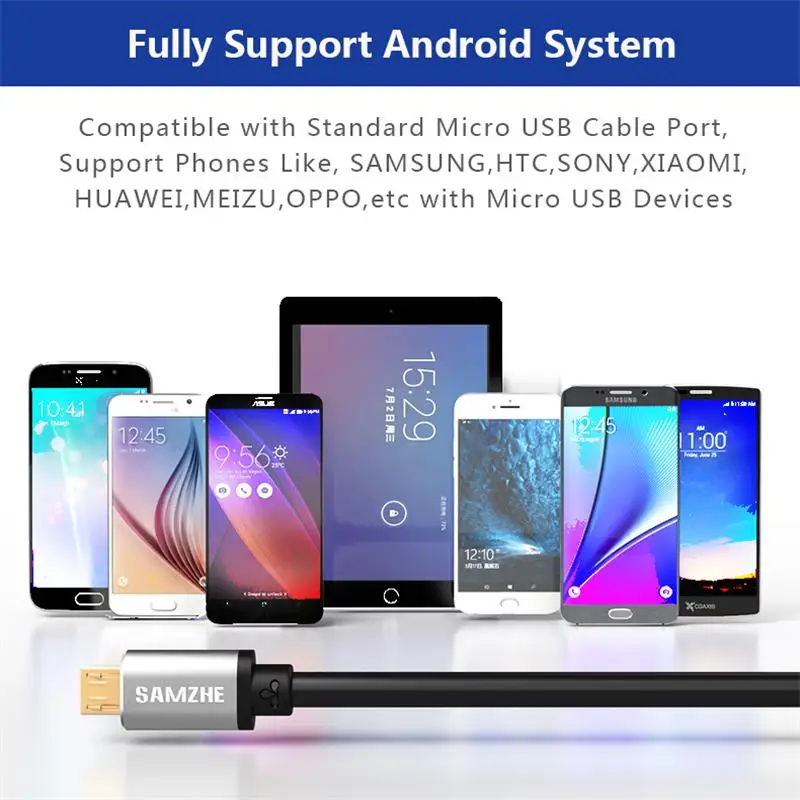 SAMZHE USB2.0 Micro USB кабель с алюминиевым корпусом Andorid Быстрый зарядный 0 25/0 5/1/1.5/2M для