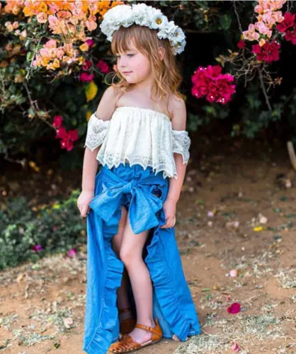 Комплект из 3 предметов для маленьких девочек кружевной топ с открытыми плечами +