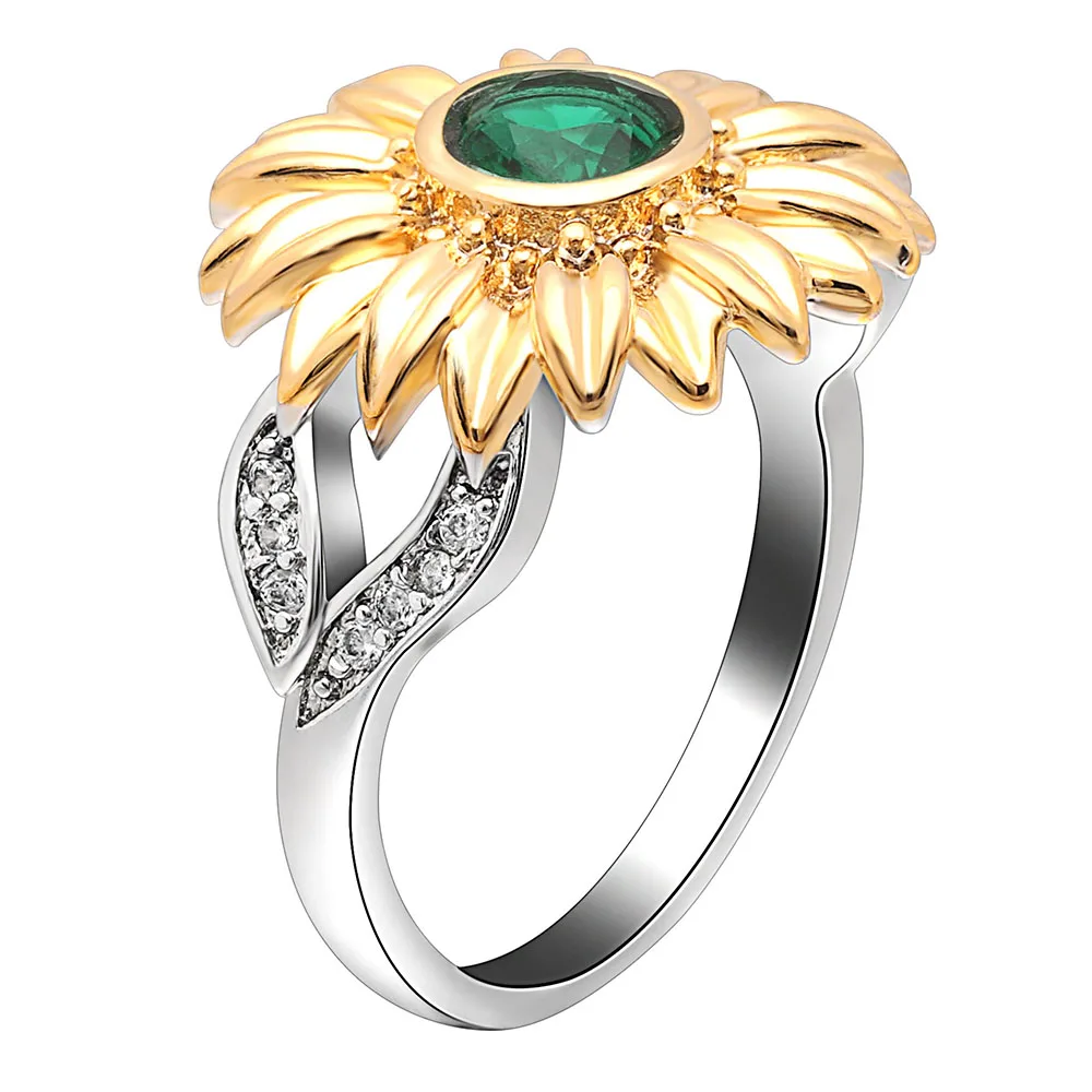 RZR321J-W UFOORO AAA CZ камень кольцо ювелирные изделия bague Femme серебряный цвет милый Подсолнух золото кристалл свадебные кольца для женщин подарок дропшиппинг - Цвет основного камня: RZR321J-W