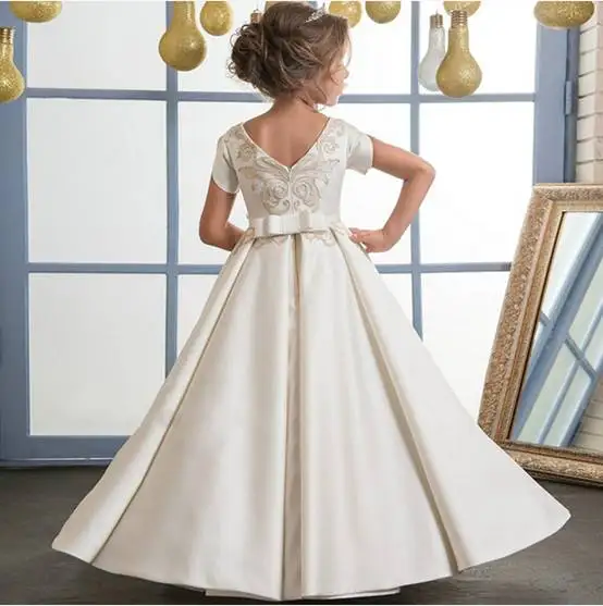 Royal Flower Girl Dress for Weddings Satin Lace Ball Gown Party Communion Pageant Kids Clothing | Детская одежда и обувь